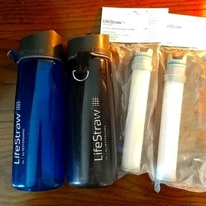 Two used Lifestraw Go Bottles and two new in package replacement filters.